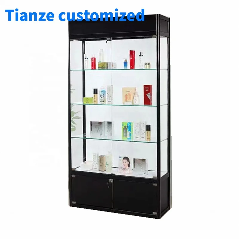 (customized)Lockable Perfume Shop Showcase Mobile Phone Accessories Store Cabinet 3C Tempered Glass Display Showcase with Light