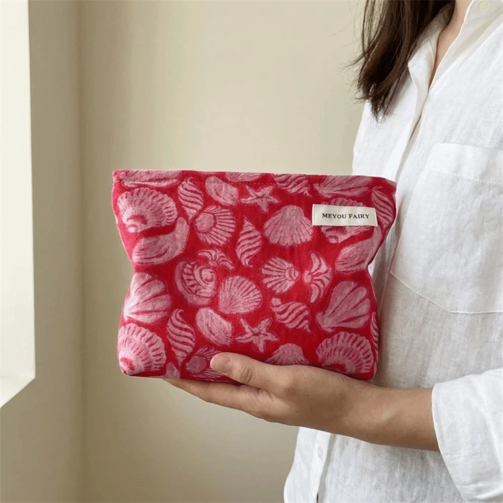 Large Capacity Shell Cosmetic Bag Red Korean Style Makeup Bag Cosmetic Case French Style Women Toiletry Bag Travel Essential