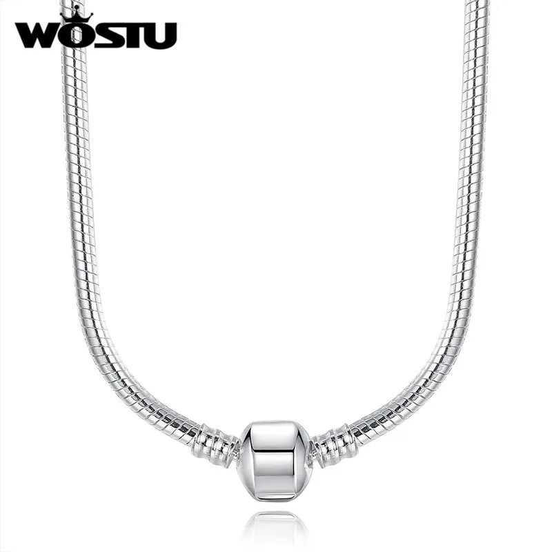 Hot Sale Authentic 45CM Silver Plated Snake Chain Necklace Fit Original Pendant Charms Beads For Women Fashion Jewelry