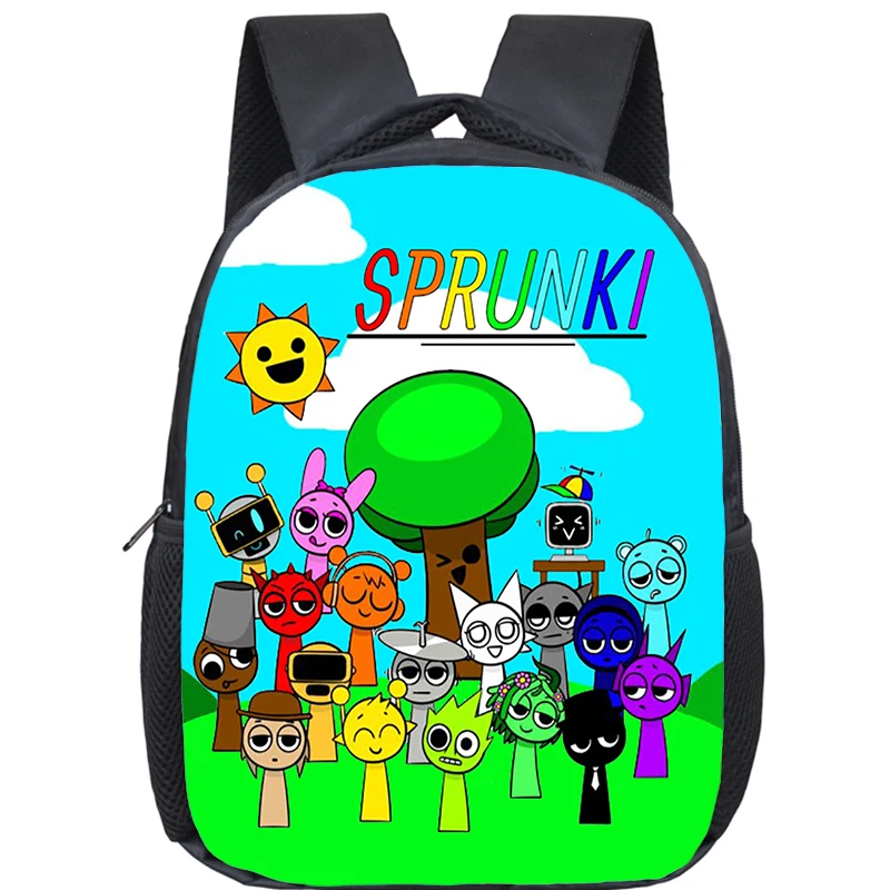 Sac à dos de dessin animé Sprunki pour garçons et filles, sac d'école de la maternelle, jeu Incredibox, sacs à dos Orth4WD pour enfants de 4 à 13 ans, 12 pouces