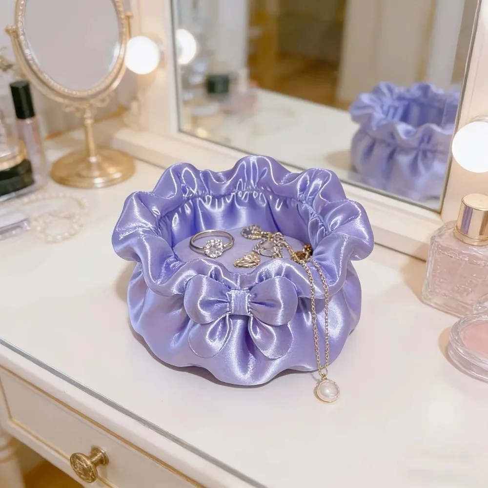 

3D-Printed Petal Bow Storage Box Multi-Function Satin Ruffled Desktop Storage Box Elegant Ornaments Desktop Organizer Home Decor