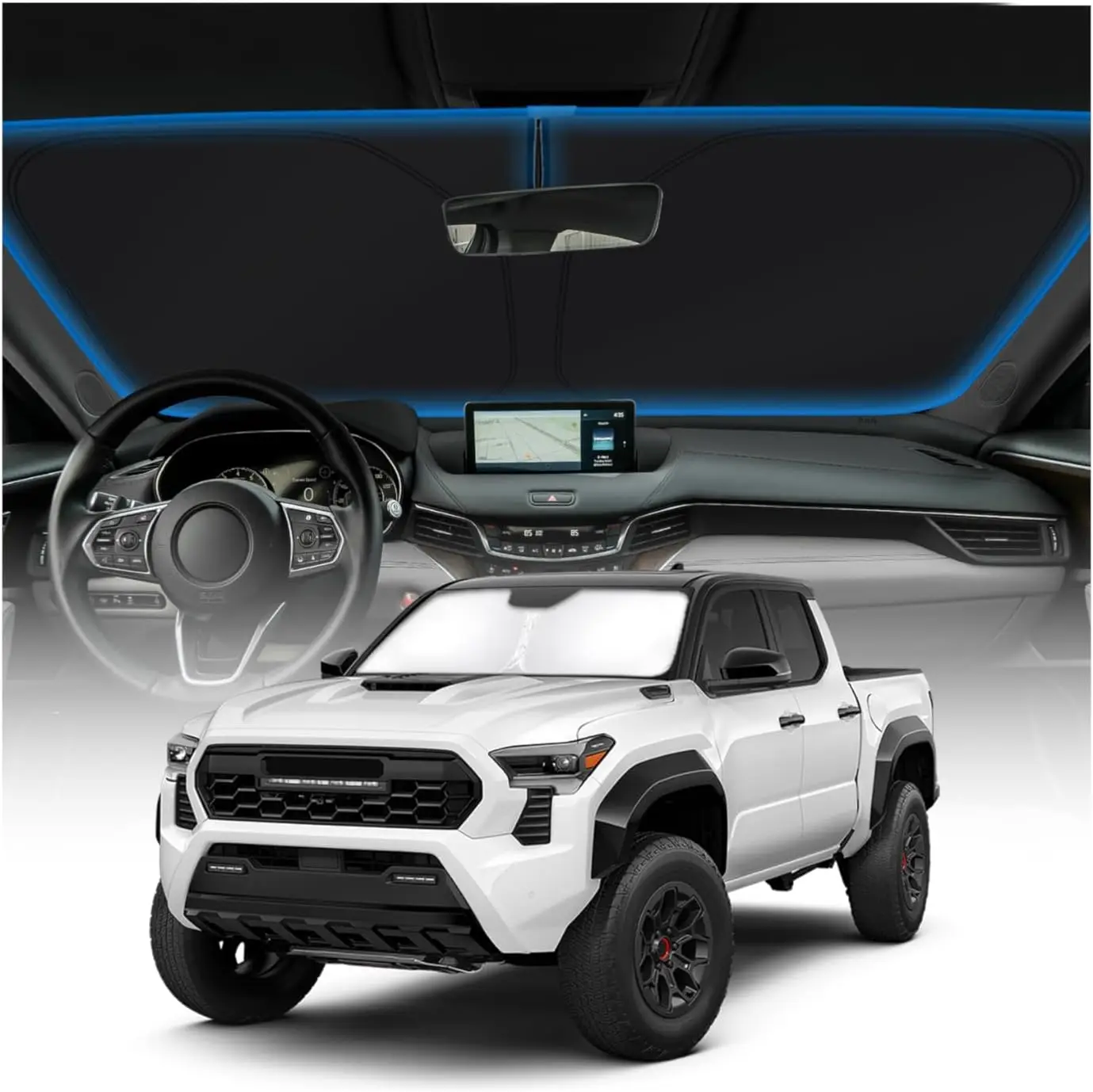 

Custom Fit Sun Shade for Toyota Tacoma 2016-2025 Pickup Truck, Foldable UV Protector Keeps Car Cooler