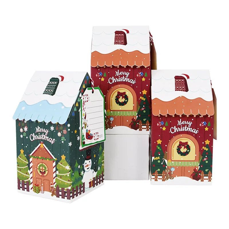 

4Pcs Merry Christmas House Shape Candy Gift Box With Label Christmas Decorations For Home Xmas New Year Gifts Navidad