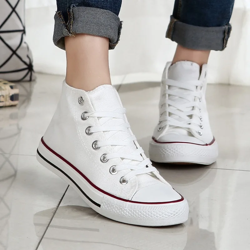 Women Canvas Flat Shoes Spring New Fashionable and Breathable Women Running Casual Thick Soled White and Red Sneakers