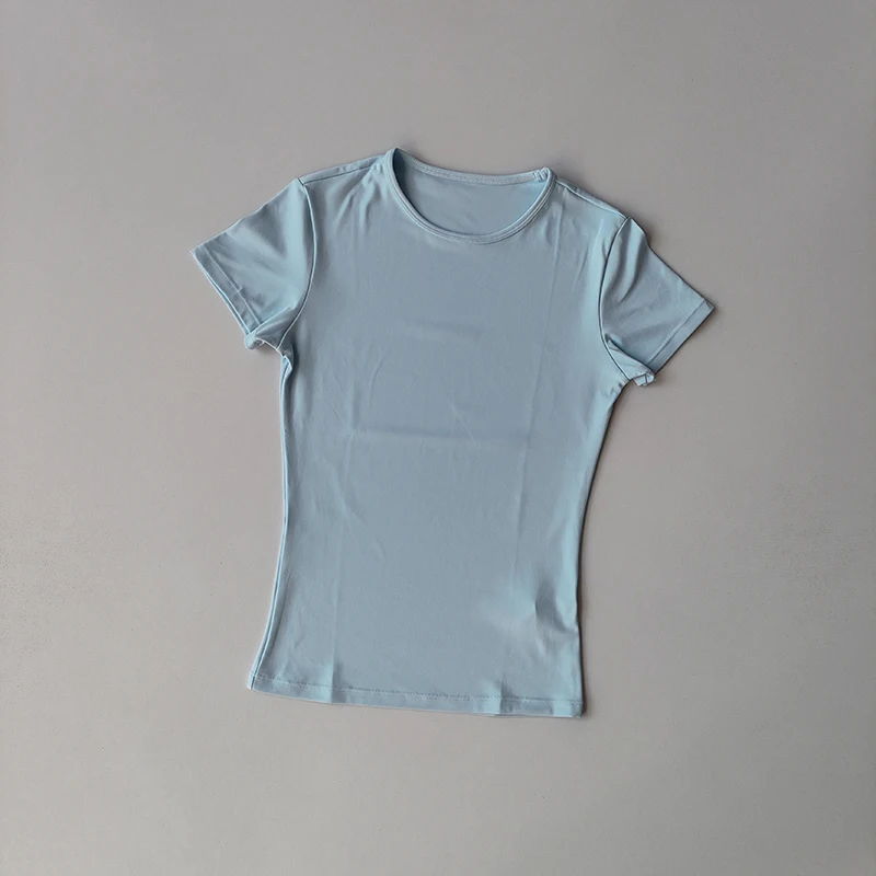 Nude-sensing Solid Color Yoga Clothes for Short-sleeved Women's Quick-drying Elastic Tight T-shirt Fitness Clothes Top Clothing image 5