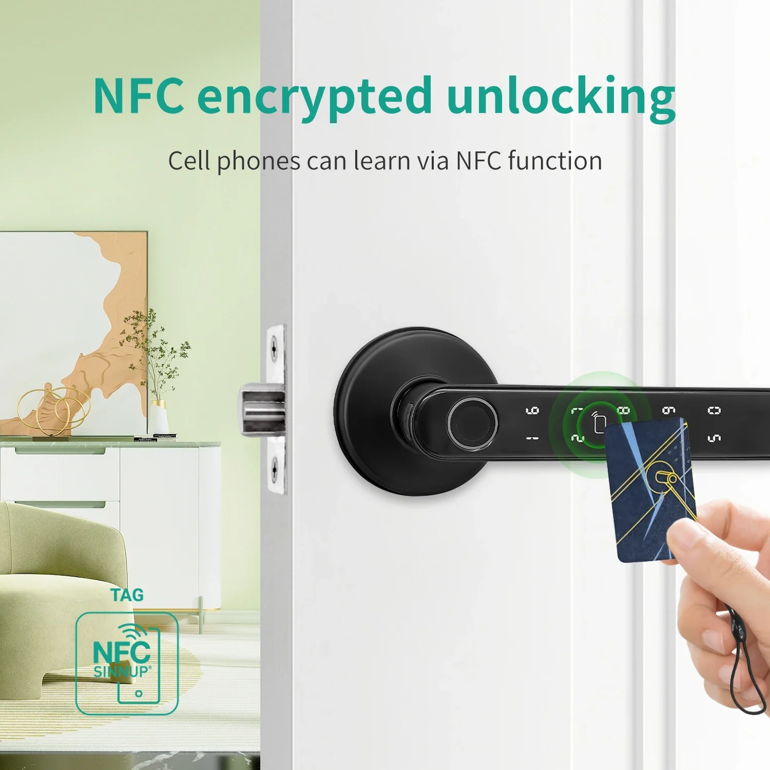 Tuya Smart Door Handle Fingerprint Lock Support Key IC Card Password App Control Unlock Keyless Entry Safety Lock