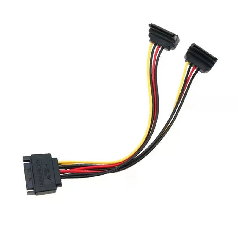 5Pcs SATA 15 Pin Male To 2 SATA 15 Pin Female Power Cable 90 Degree Elbow Sata Power Cable For HDD Hard Drive,8Inch/20Cm