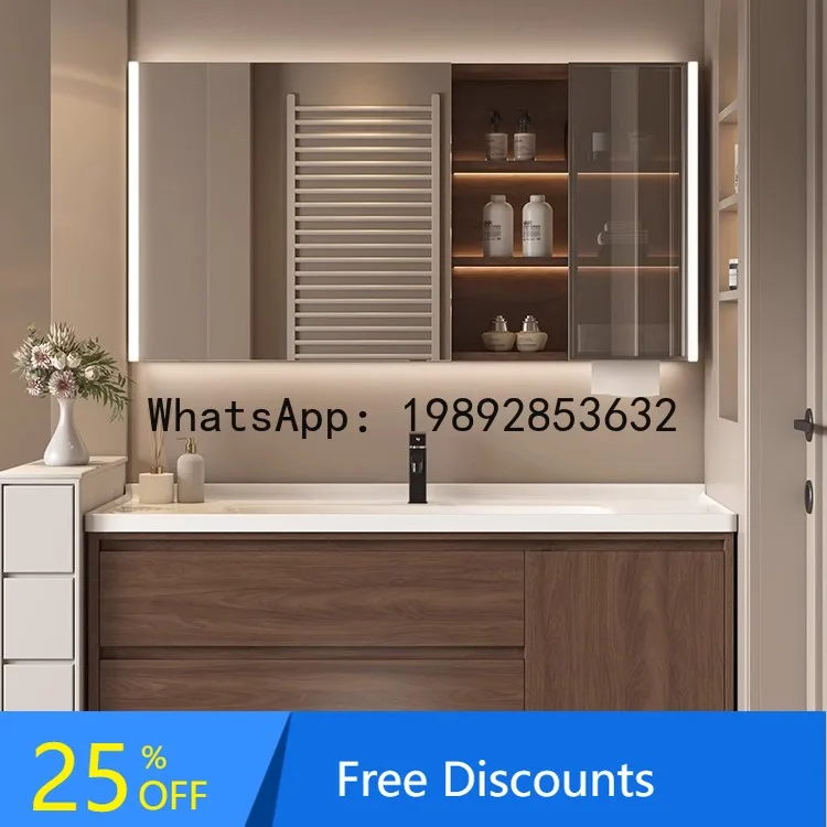 

CZ New Vintage Style Walnut Ceramic Integrated Basin Bathroom Cabinet Set Washroom Sink Washbasin Cabinet