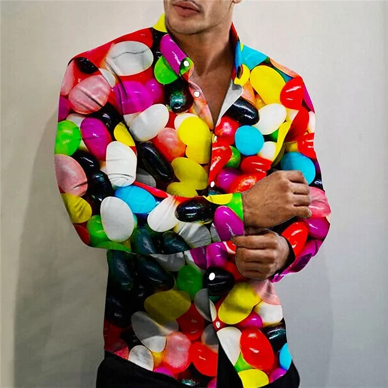 2024 Fashion 3D Printed Candy Pattern men's Long Sleeve Tops Comfort And Elegant men's Shirt Casual Design Long Sleeve Shirts