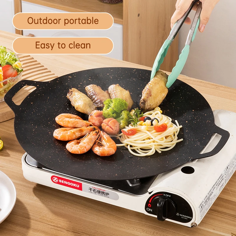 Maifan Stone BBQ Grill Pan Outdoor Camping Baking Pan Non-Stick Pancake Pan Multi-Purpose Plate for Picnic Barbecue Grill Tray