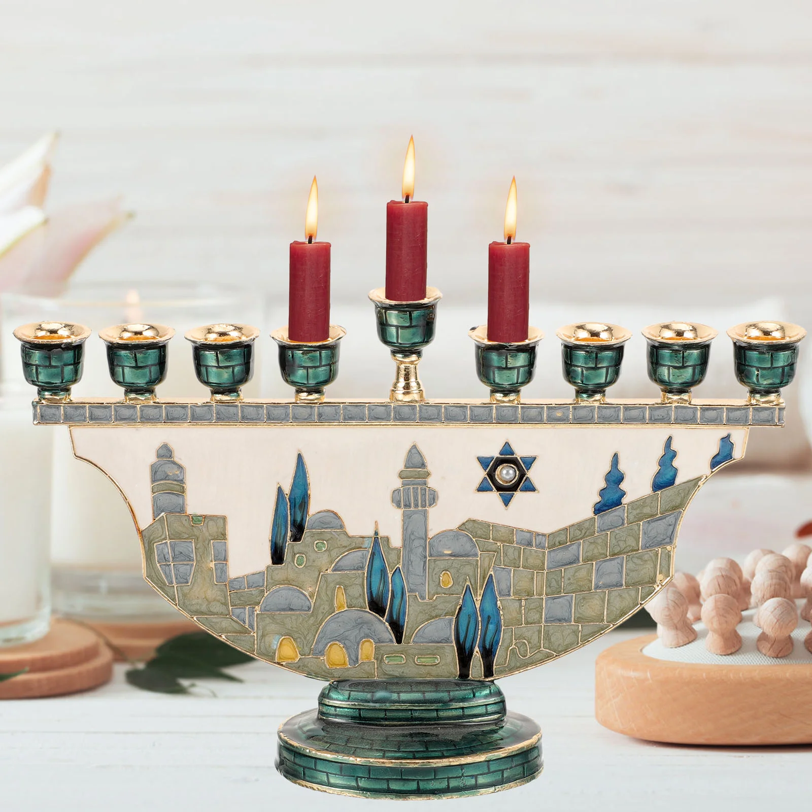 

Jerusalem Candlestick Stand Jewish Holders Dining Room Table Decor for Taper Candlesticks Display Menorah Metal