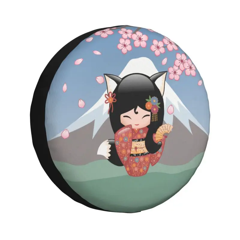 

Custom Kokeshi Doll Cherry Blossoms Spare Tire Cover for Jeep Japanese Girl SUV RV Trailer Car Wheel Protectors Accessories