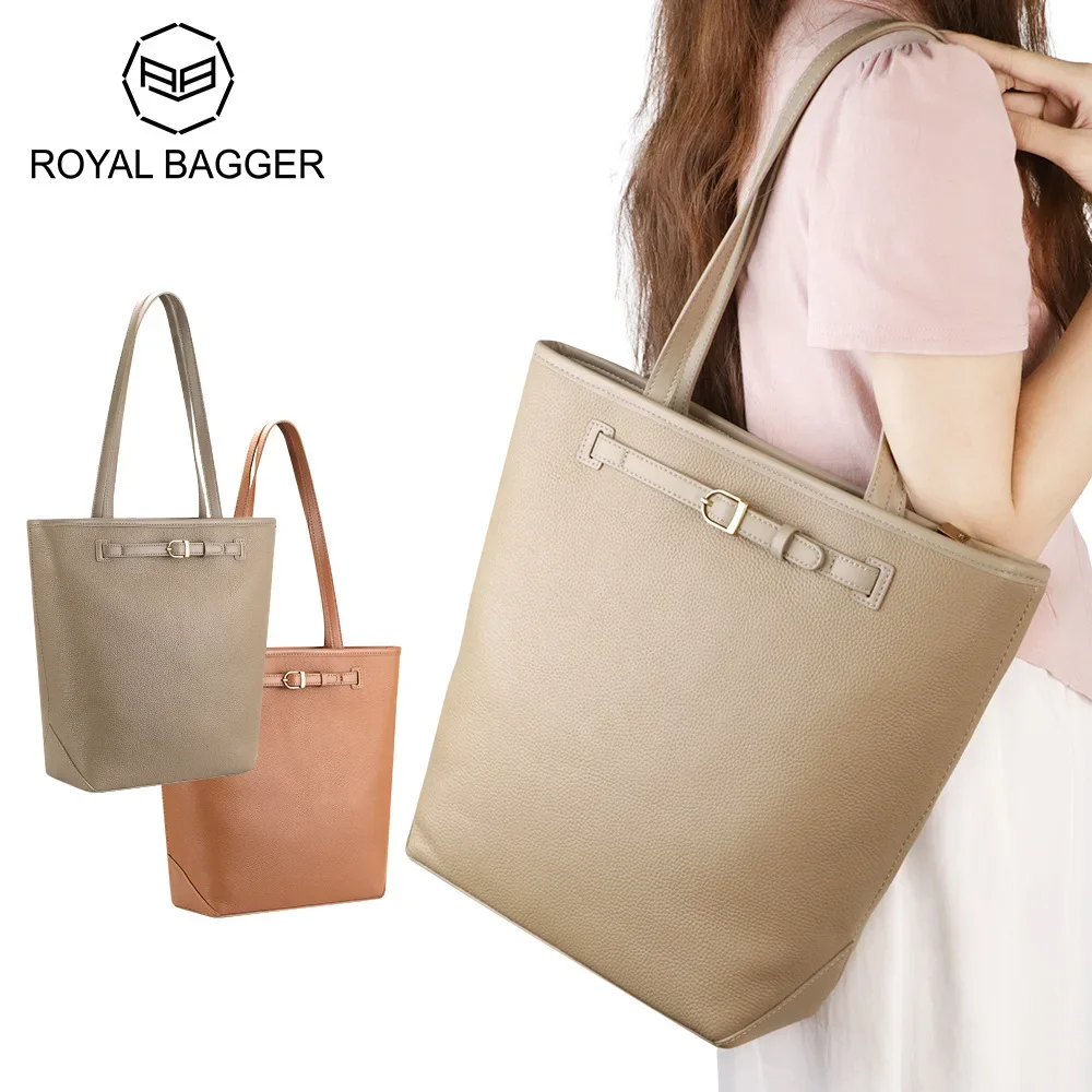 

Royal Bagger Casual Tote Bags for Women, Large Capacity Shoulder Purse, Genuine Leather Commuting Bucket Bag 1914