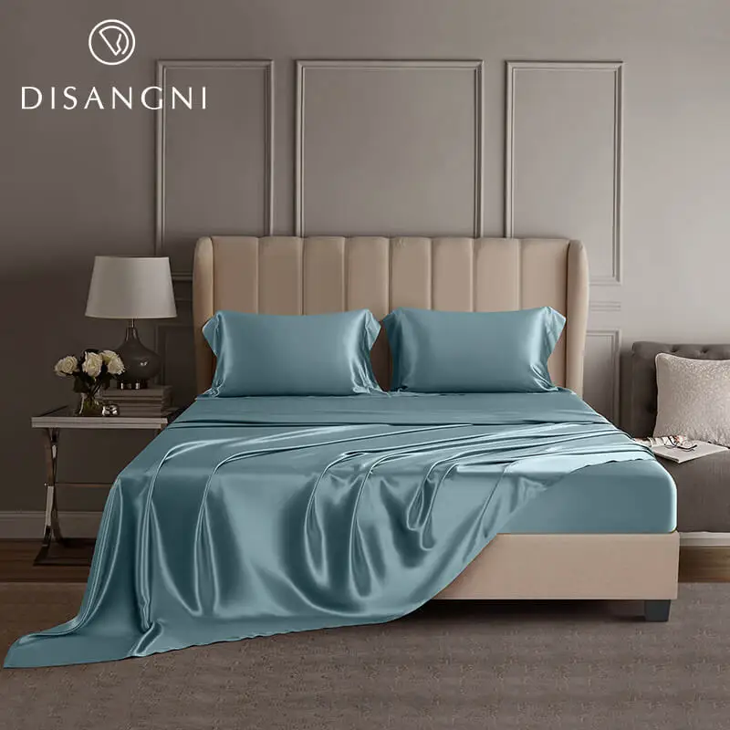 DISANGNI 22 Momme 100% Mulberry Silk Bedding Set - 4-Piece Luxury (2 Pillowcases, 1 Fitted Sheet, 1 Flat Sheet) - 6A Grade Natur