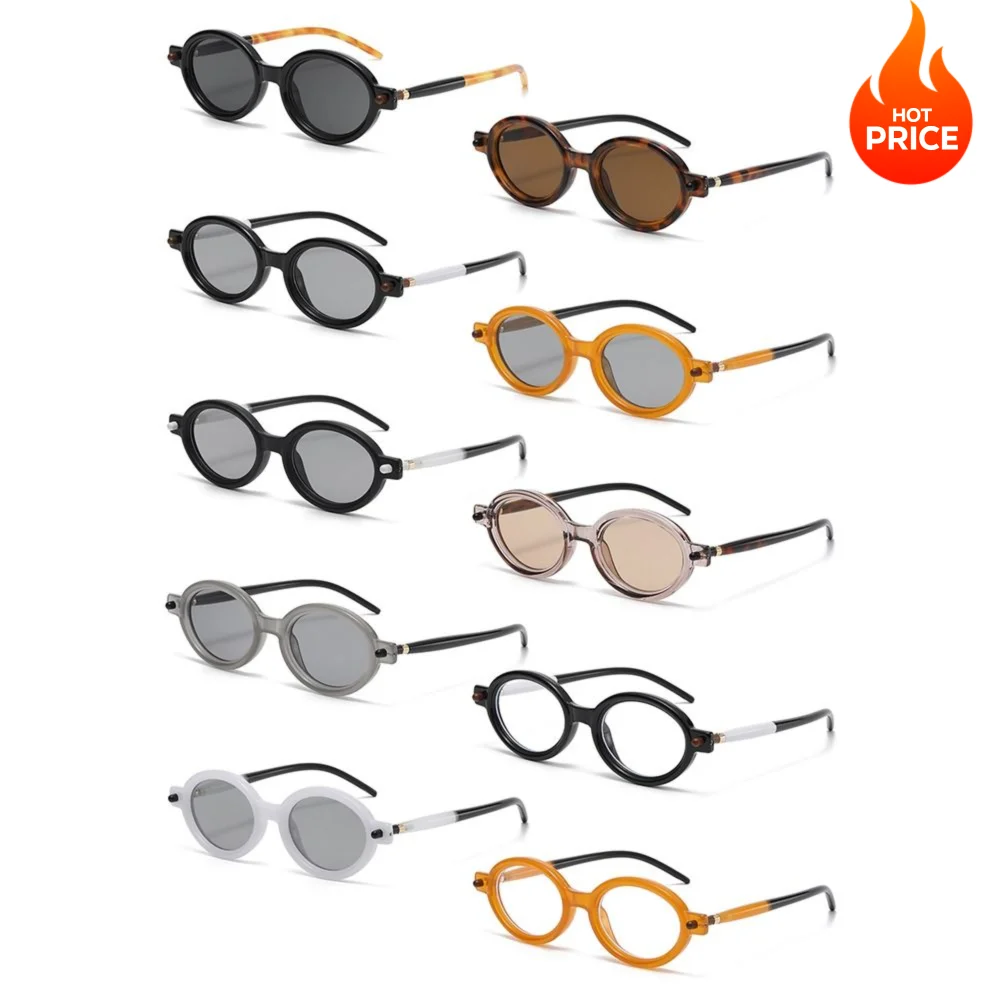 

Vintage Punk Small Oval Sunglasses Hip Hop Literary Round Frame Sun Glasses Trendy Men's Shades for Women & Men