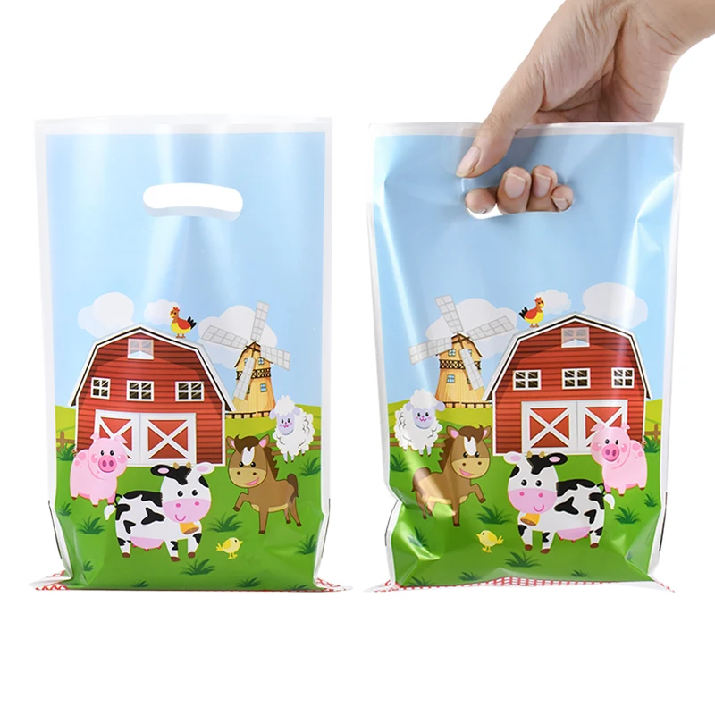 10pcs Farm Pasture Dairy Cow Sheep Chicken Duck Plastic Gift Bag Party Decor Supplies Animals Themed Goodie Treat Bags Birthday