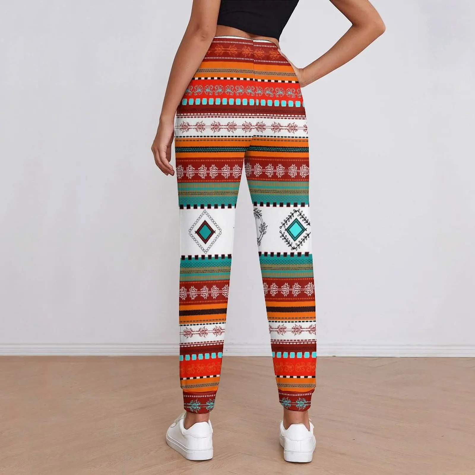 Colorful Tribal Print Jogger Pants Ethnic Boho Street Fashion Sweatpants Autumn Women Retro Oversized Trousers Birthday Gift