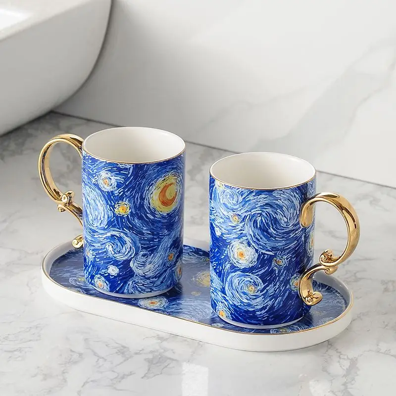 European Ceramic Blue Bathroom Five-piece Set Gold Border Gargle Cup Shampoo Bottle Soap Dish Wedding Gift Bathroom Accessories