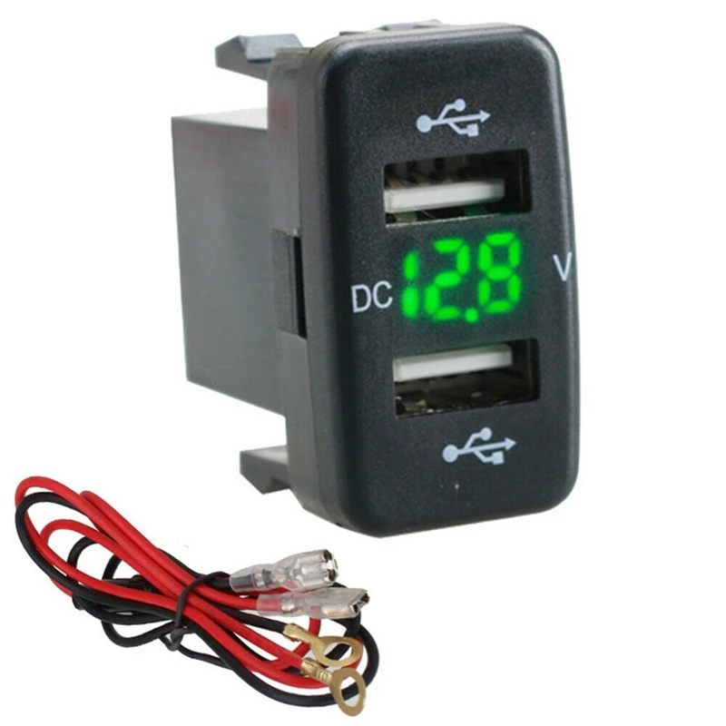 2X gniazdo ładowarki samochodowej podwójny Port Usb ładowarka Volt przejściówka do wyświetlacza pasuje do Toyota Green