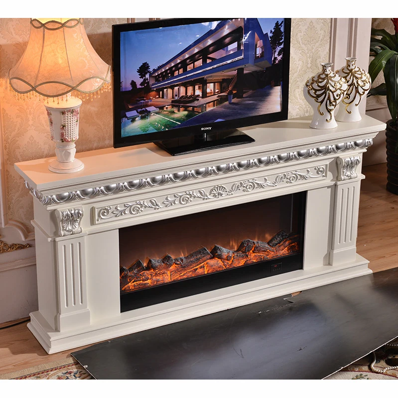 Living Room Decorating Warming Fireplace TV Stand W200cm Wooden Mantel Electric Insert Firebox LED Optical Artificial Flame