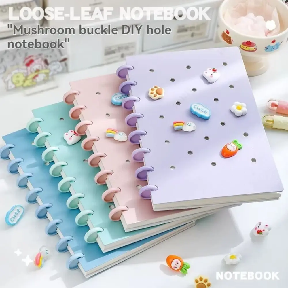 Creative A5 Loose-Leaf Book Detachable Mushroom Button Mushroom Buckle Hole Notebook Double Sides Thickened Paper
