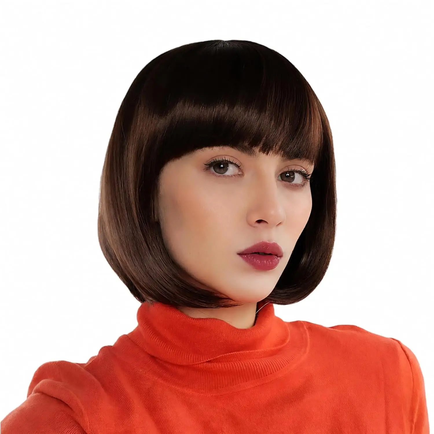 Velma Wigs Short  Bob Straight Brown Bob Wigs for Women Cosplay Flapper Wig with Bangs Cartoon Detective Look Halloween Costume