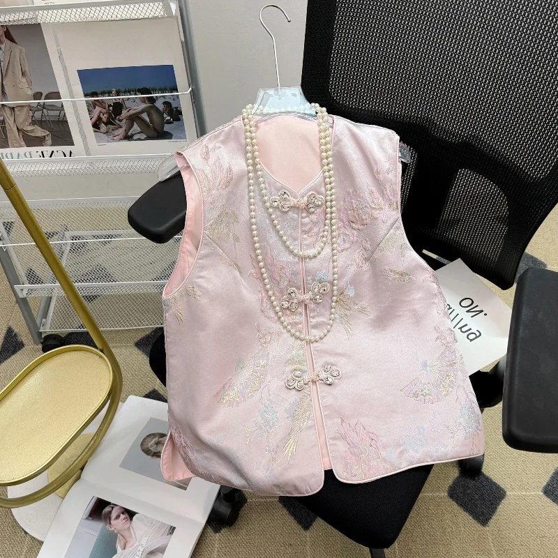 

Новый китайский круглый жилет с вышивкой Ne, женский ранний осенний элитный топ из хлопка и полиэстера