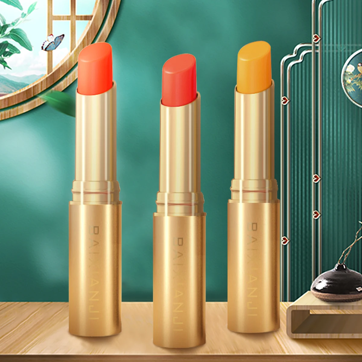 two sets BAIXIANJI color changing lipstick gold tube