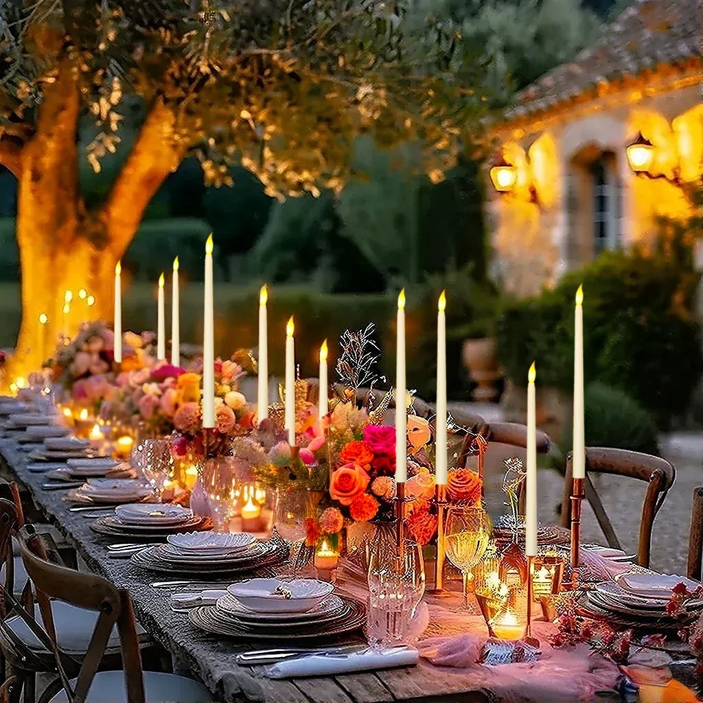 12-120Pcs Flameless Taper Candles Wedding Flickering LED Candles with 3D Wick Battery Operated   Party Home Fake Candles