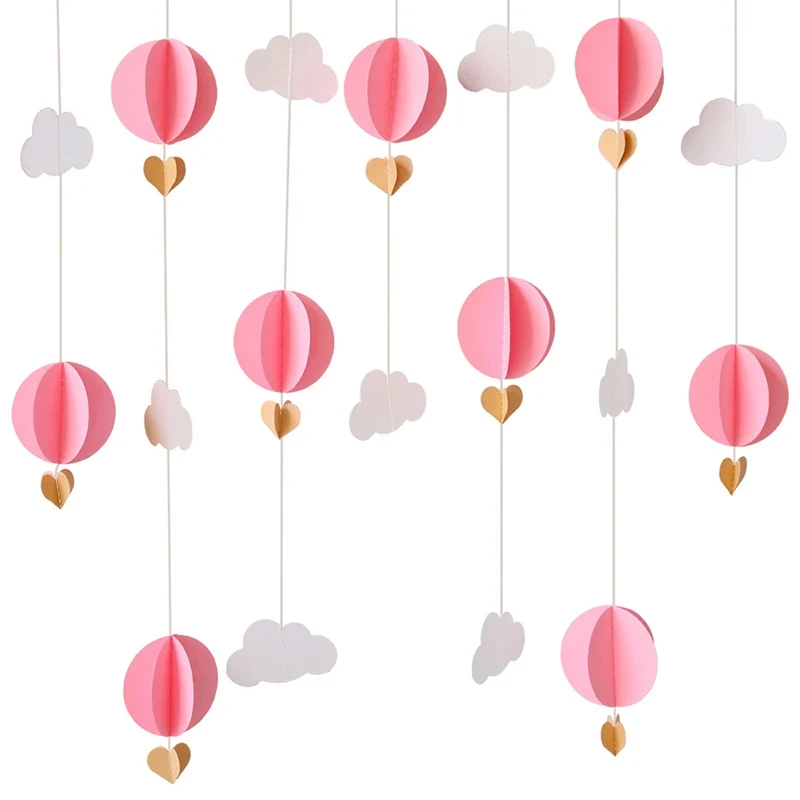 3D Hot Air Balloon Love Heart Clouds Paper String Room Wall Background Hanging Banner Birthday Baby Shower Party Decorations