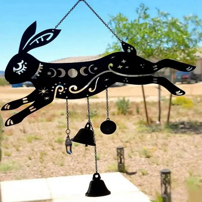 Wind Chime Pendant Rabbit Vintage Wind Bell Decor Running Rabbit For Doors Courtyards Gardens