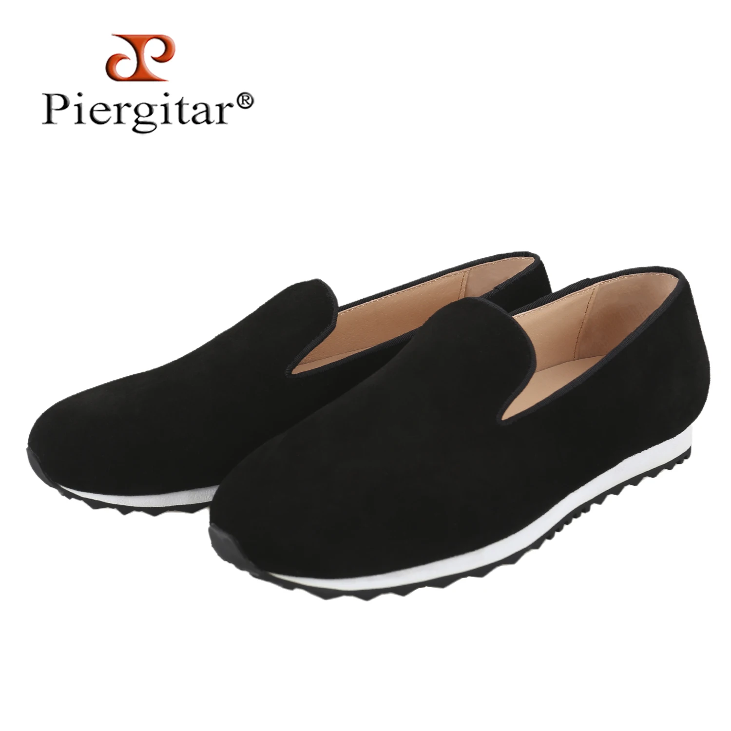 

Мужские кроссовки Piergitar из коровьей замши без шнуровки, мужская повседневная обувь классического дизайна ручной работы, черная/белая разноцветная подошва