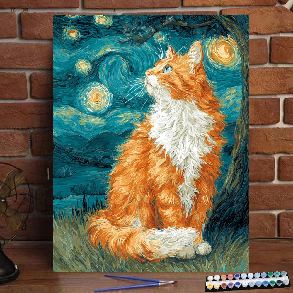 Painting by Numbers Oil colored Colorful Night and Orange Digital Painting Handmade Adult Children Gift Wall Decoration D