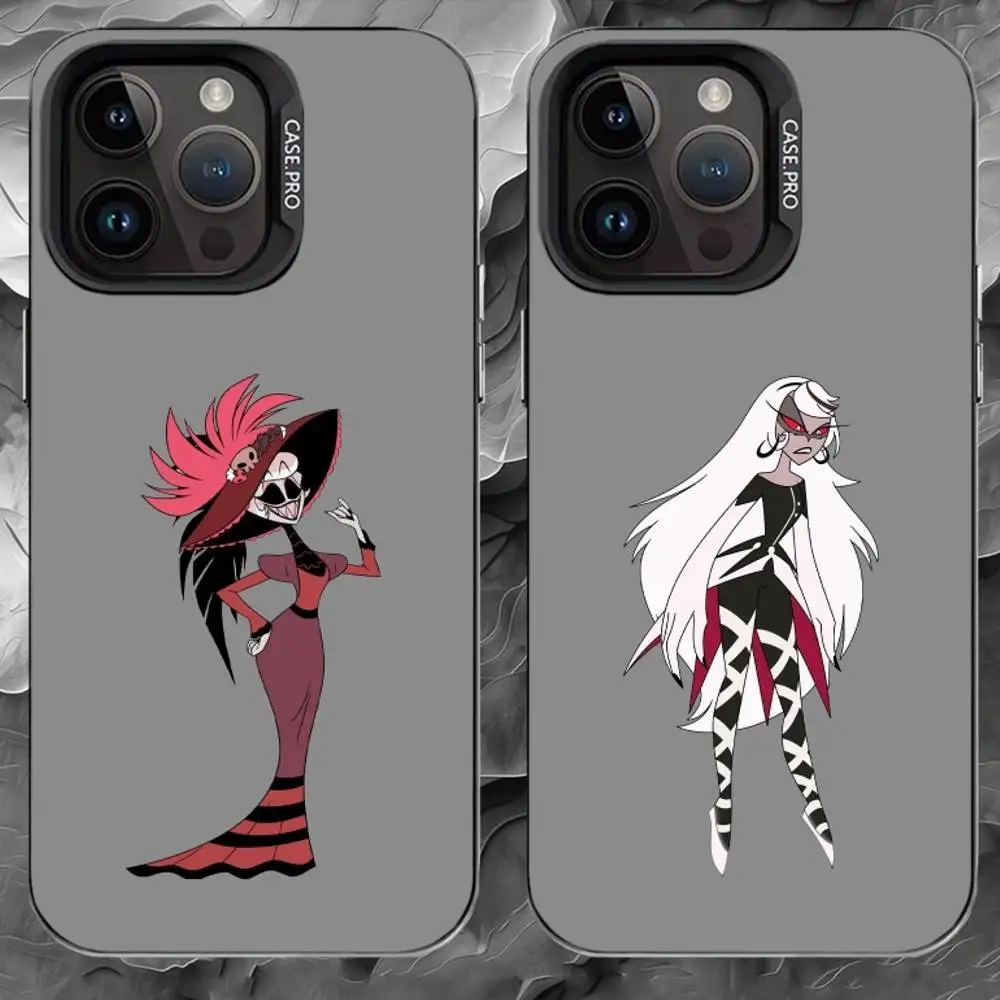 

H-Hazbin Hotel Phone Case For iPhone 17 16 15 14 13 12 11 Pro Max Plus Silver Matte Black Cover