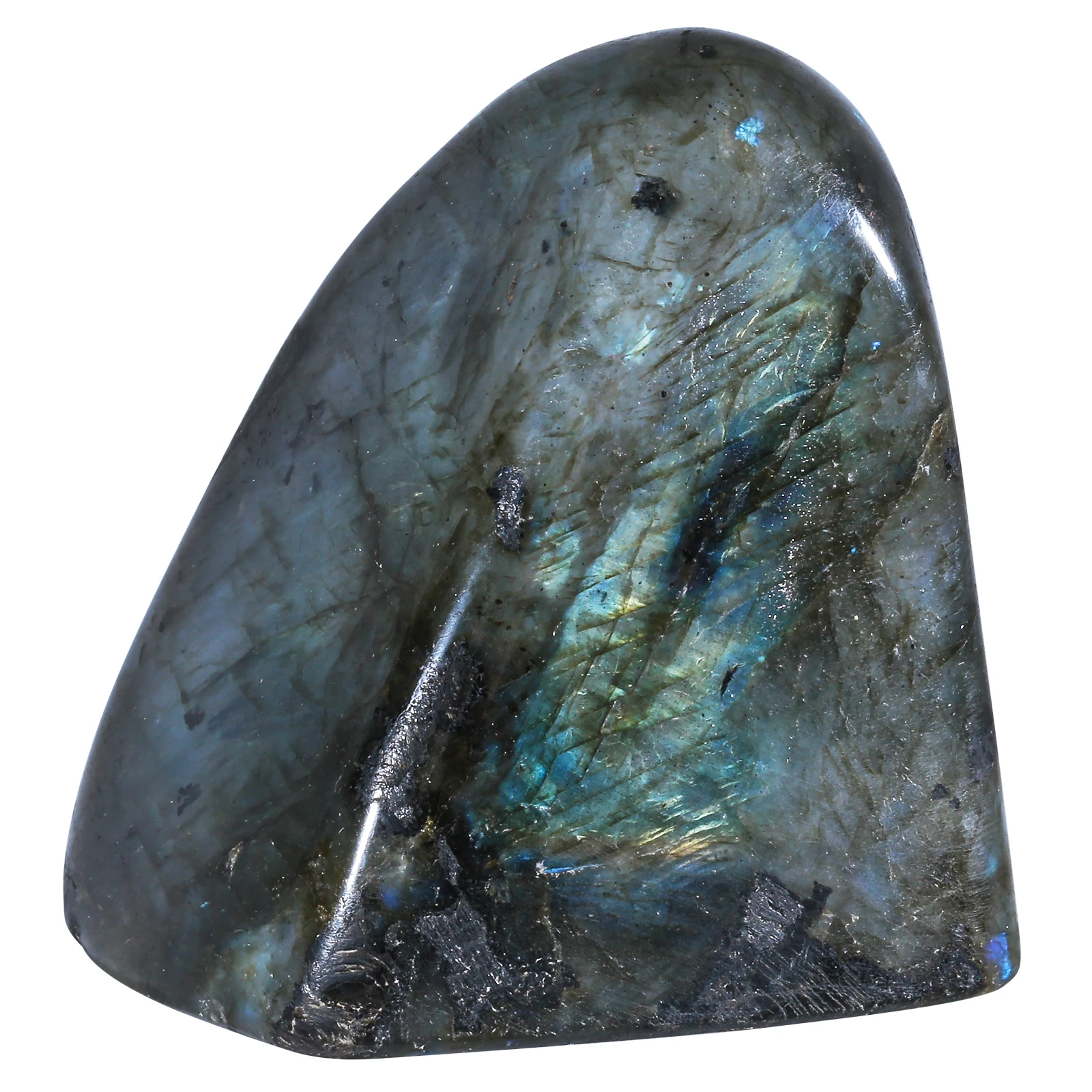 TUMBEELLUWA Irregular Natural Labradorite Palm Stone Slab, Polished Self-Standing Worry Crystal Specimen For Anxiety Meditation