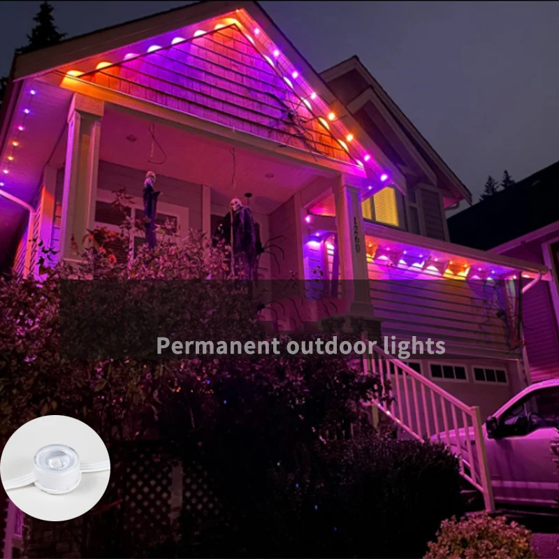 100ft luzes exteriores permanentes rgb 72 led luz da corda ao ar livre remoto & tuya app controle à prova dwaterproof água led beirais decoração do