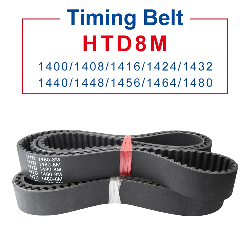 

1 PCS Timing Belt HTD8M-1400/1408/1416/1424/1432/1440/1448/1456/1464/1480 Circular Arc Teeth Rubber Belt Width 20/25/30/40mm