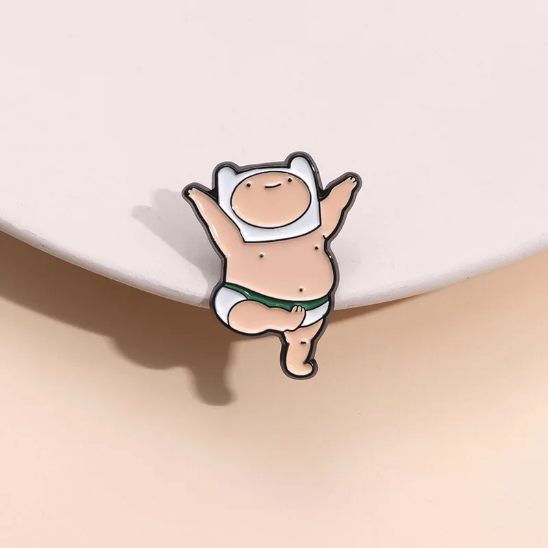 Broche Kawaii para mascotas gordas, alfileres de baile de dibujos animados con forma de Finn, insignia esmaltada, accesorios de Cosplay, Pin de solapa, ramillete, accesorios de joyería, regalo