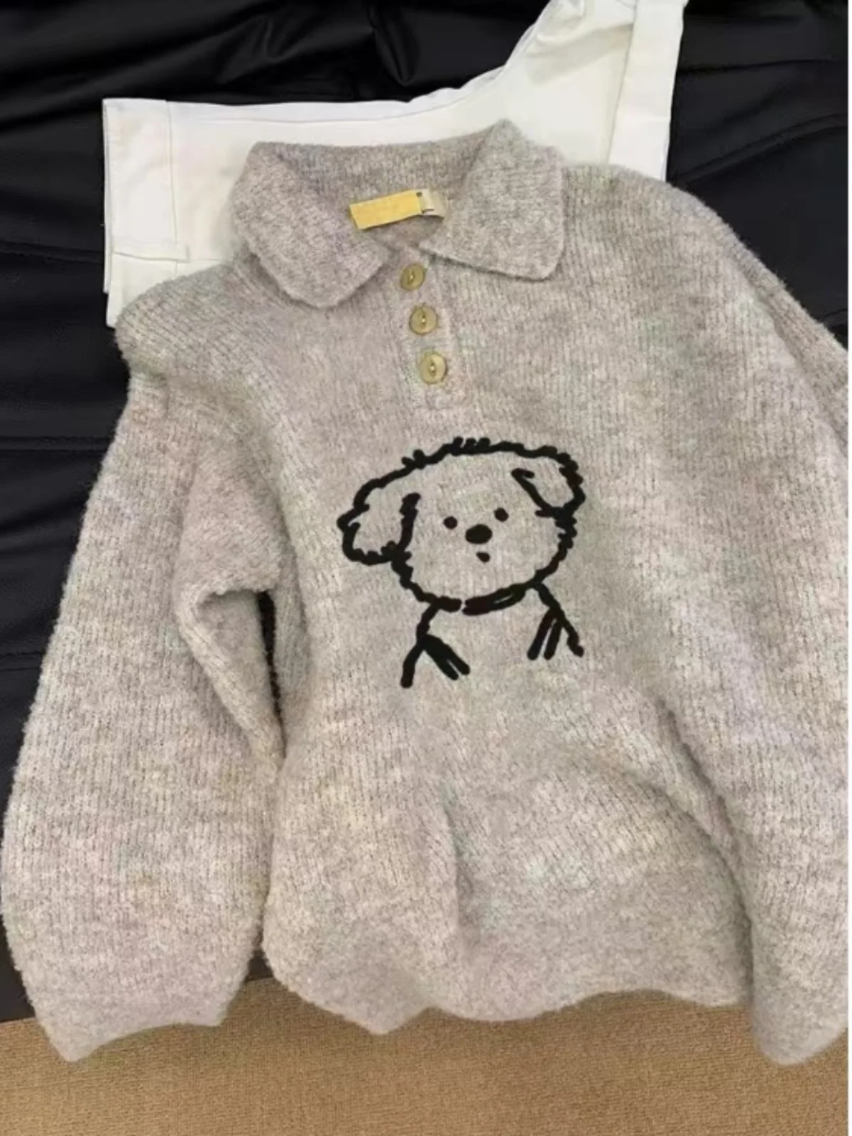 

Large Size ey Ne Knitted Sweater Autumn Winter New Sle Anti-Aging Print Overhead Women's Design Top