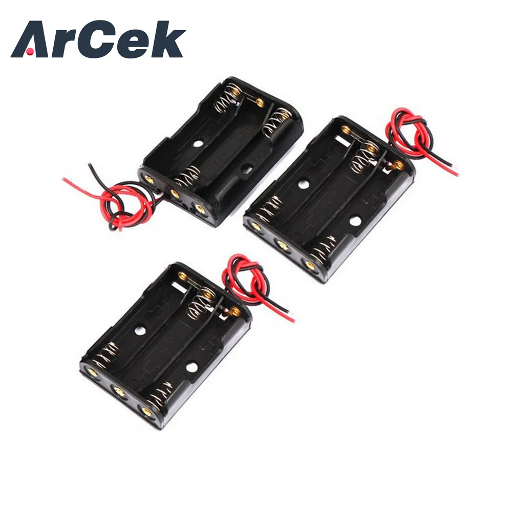 

Plastic Battery Case Storage Box Holder 3 X AA 4.5V with Wire Leads for Soldering/Connecting Organize and Protect Battery Black