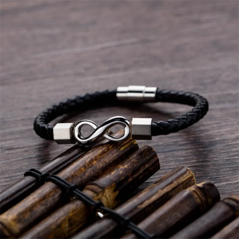 Classic Fashion Infinity Symbol Bracelet Men's Charm Magnetic Buckle Punk Leather Bracelet Women Unisex Wristband Jewelry Gifts