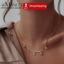 eManco Customized Name Necklace Zircon Letter Stainless Steel Personalized Choker Necklace Pendant Nameplate Gift