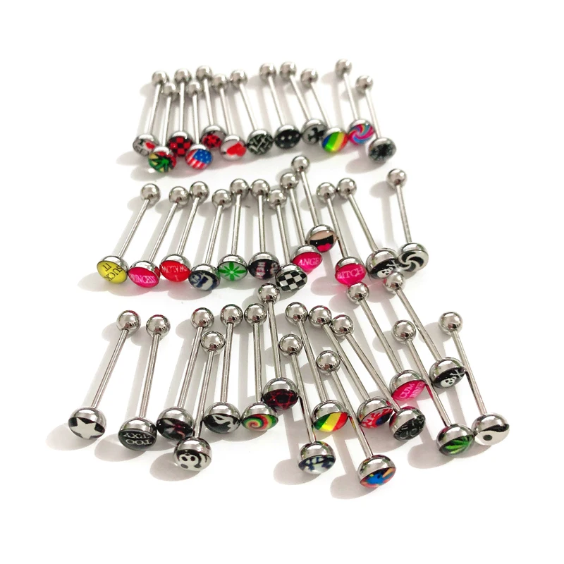 10PCS Mix LOGO Tongue Piercing Barbell Bars Piercing Tongue Rings Punk Maple of Leaves Fashion Body Jewelry For Men Women Girls