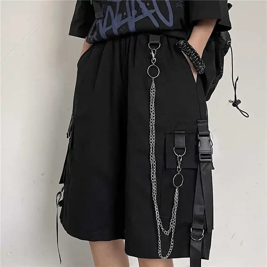 Korean Style  Iron Chain Harajuku Casual Loose Straight Jogger Bike Shorts Female High Waist Summer Sports Vintage Hotpants