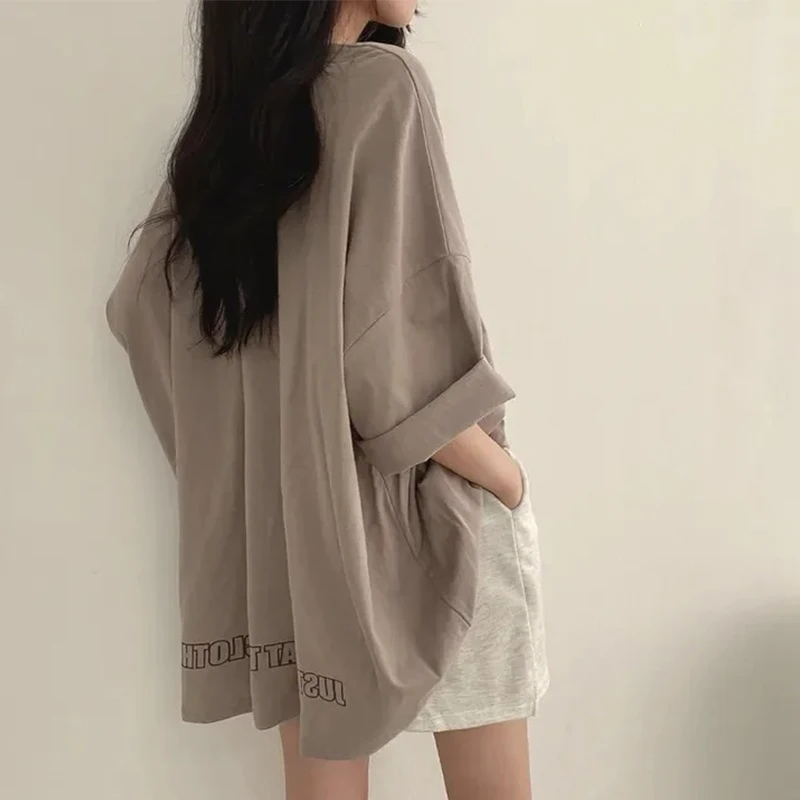 

2025 Spring Solid Simple Oversized Tshirt Summer Women Harajuku Long T Shirt Goth T-shirts Split White Black Long Sleeve Tops