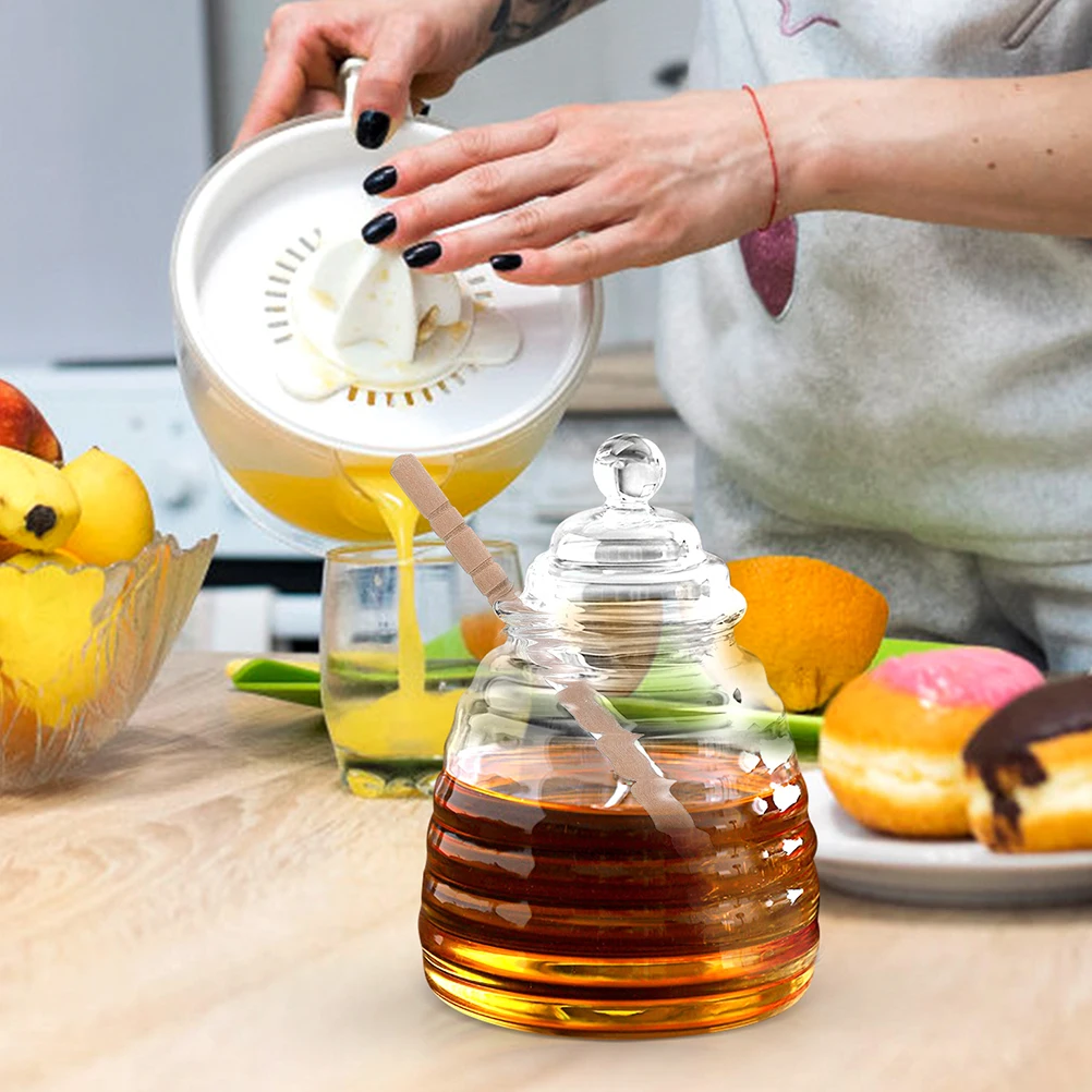 

Glass Clear Pot Lidded Kitchen Decorative Container Transparent Dispenser Syrup Storage Holder Practical Small Bottle