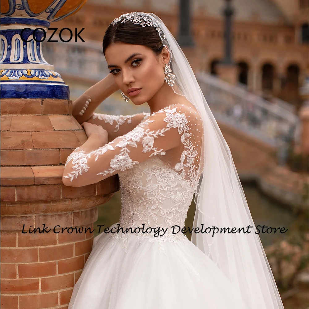 COZOK A Line Strapless Wedding Dresses for Women 2024 Summer Full Sleeve Bridal Gowns with Lace New Soft Tulle Vestidos De Novia