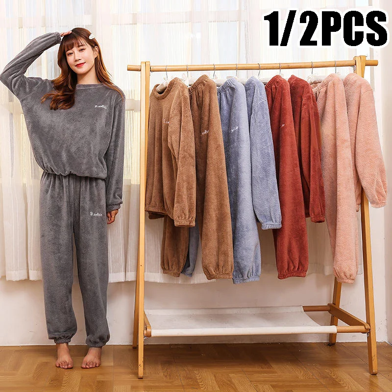 

Уютная осенняя флисовая пижама, утолщенная домашняя одежда унисекс с вместительным комфортным кроем, идеально подходящая для дома, повседневная уличная одежда