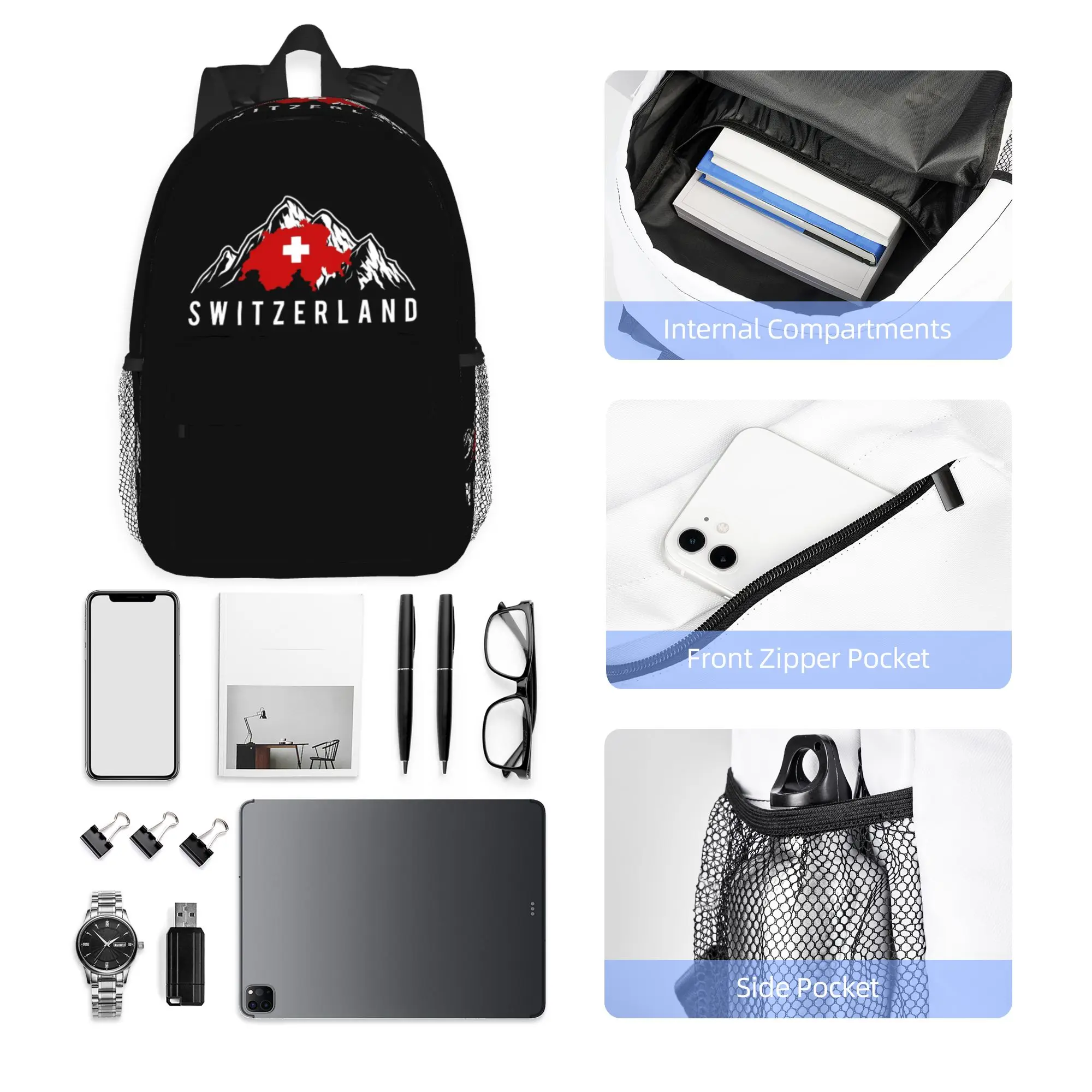 Swiss Switzerland Flag Backpack Hot Sale Daypack Large Capacity Boys Girls BookBag Shoulder Bags for Men Women School Bag
