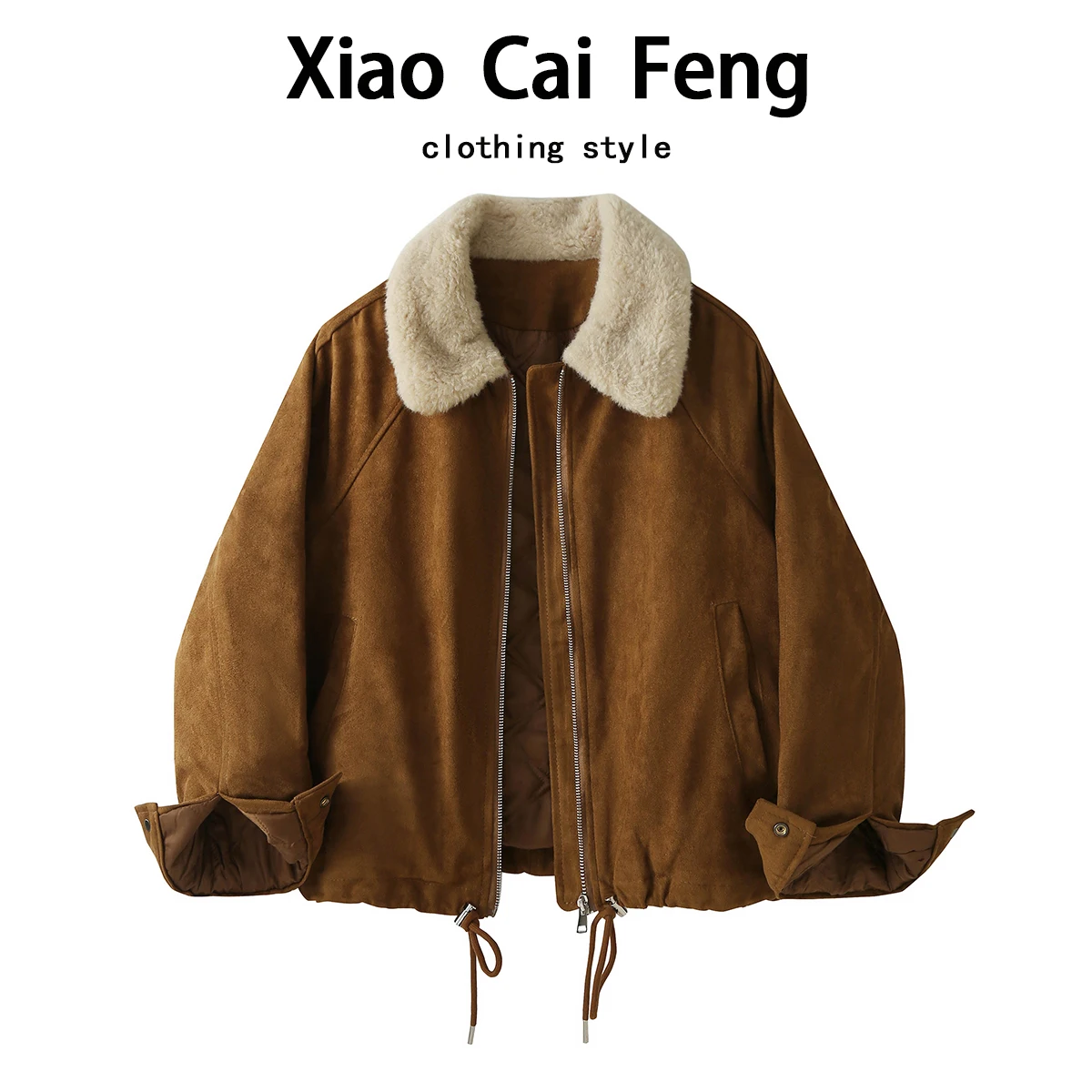 

Двусторонняя замшевая куртка женская зимняя утепленная хлопком с завязками, свободного кроя, с меховым воротником, повседневная, для снежной погоды